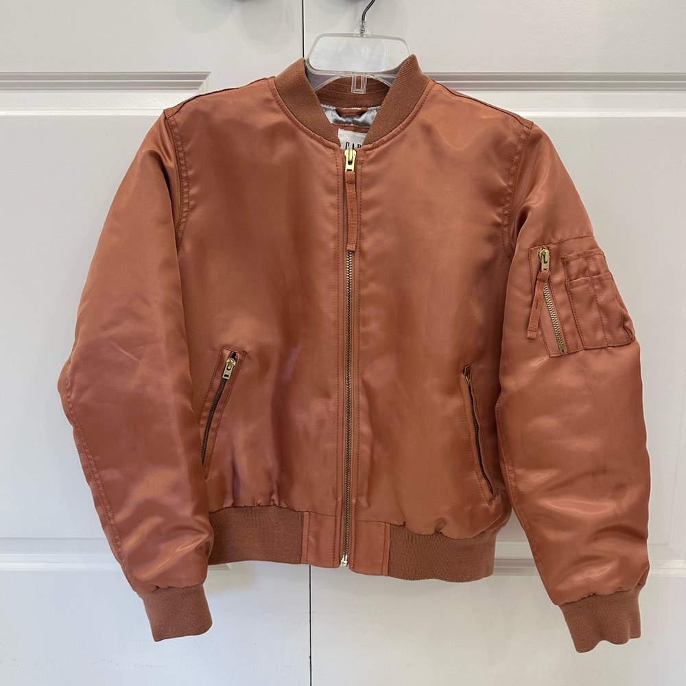 GAP Salmon Pink Satin PrimaLoft Bomber Jacket XS